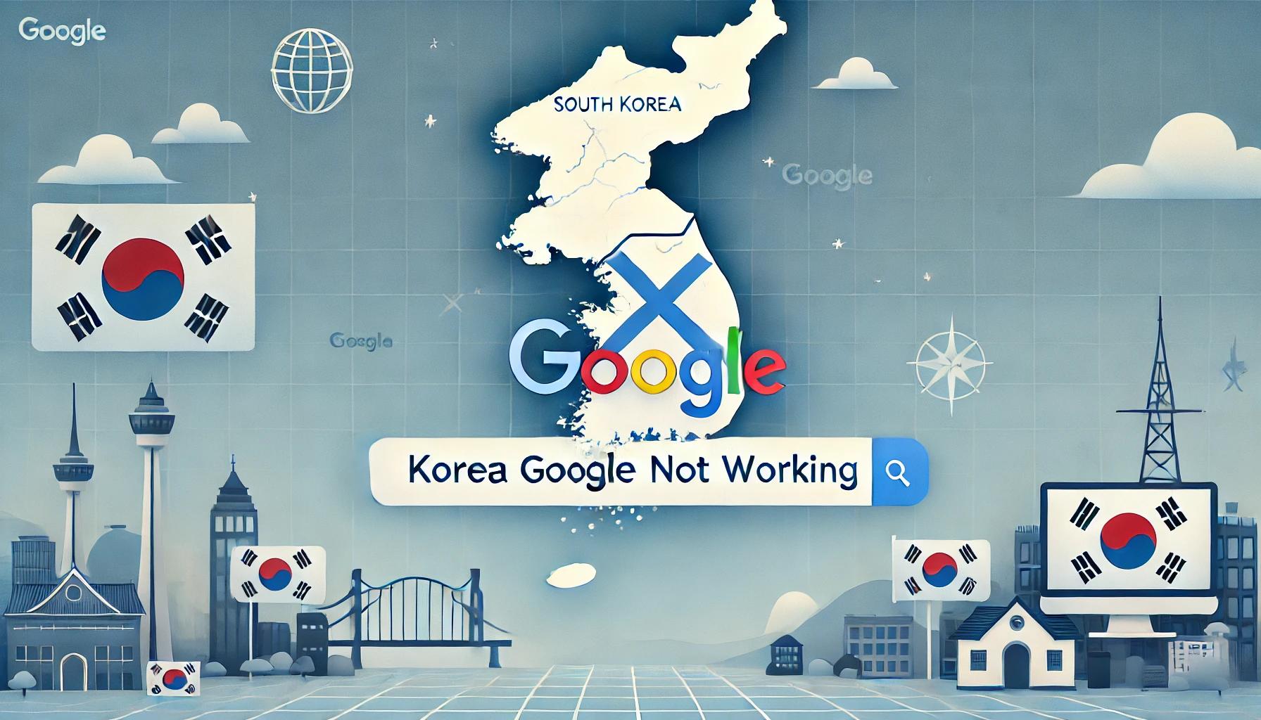 韓国でGoogleが使えない状況を示す地図とGoogleマップアイコン