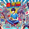 中国オタク文化の成長を象徴するポップなイラスト。若者がスマホでアニメやゲームを楽しむ姿が描かれ、SNSや配信プラットフォームを通じたオタク活動の広がりが表現されています。