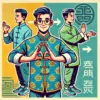 中国ポーズを示すイラストで、拱手と抱拳礼の挨拶ポーズを行うキャラクターが描かれている。背景に中国文化を感じさせる模様