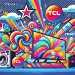 中国テレビメーカーを象徴するポップなイラスト。TCLやハイセンスなどの人気ブランドをイメージしたカラフルなデザインのテレビが描かれており、品質や革新性、グローバルな魅力を表現している