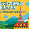 ダラットの天気を象徴するポップなイラストで、晴れや雨の天気アイコンとダラットの象徴的な建物や山々が描かれている画像